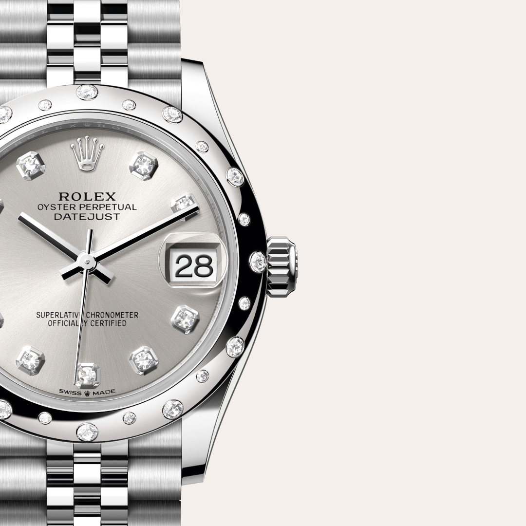Rolex Datejust 31 Oyster, 31 mm, Oystersteel çelik, beyaz altın ve pırlanta M278344RBR-0032