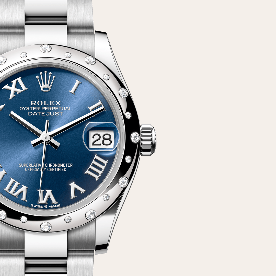 Rolex Datejust 31 Oyster, 31 mm, Oystersteel çelik, beyaz altın ve pırlanta M278344RBR-0035