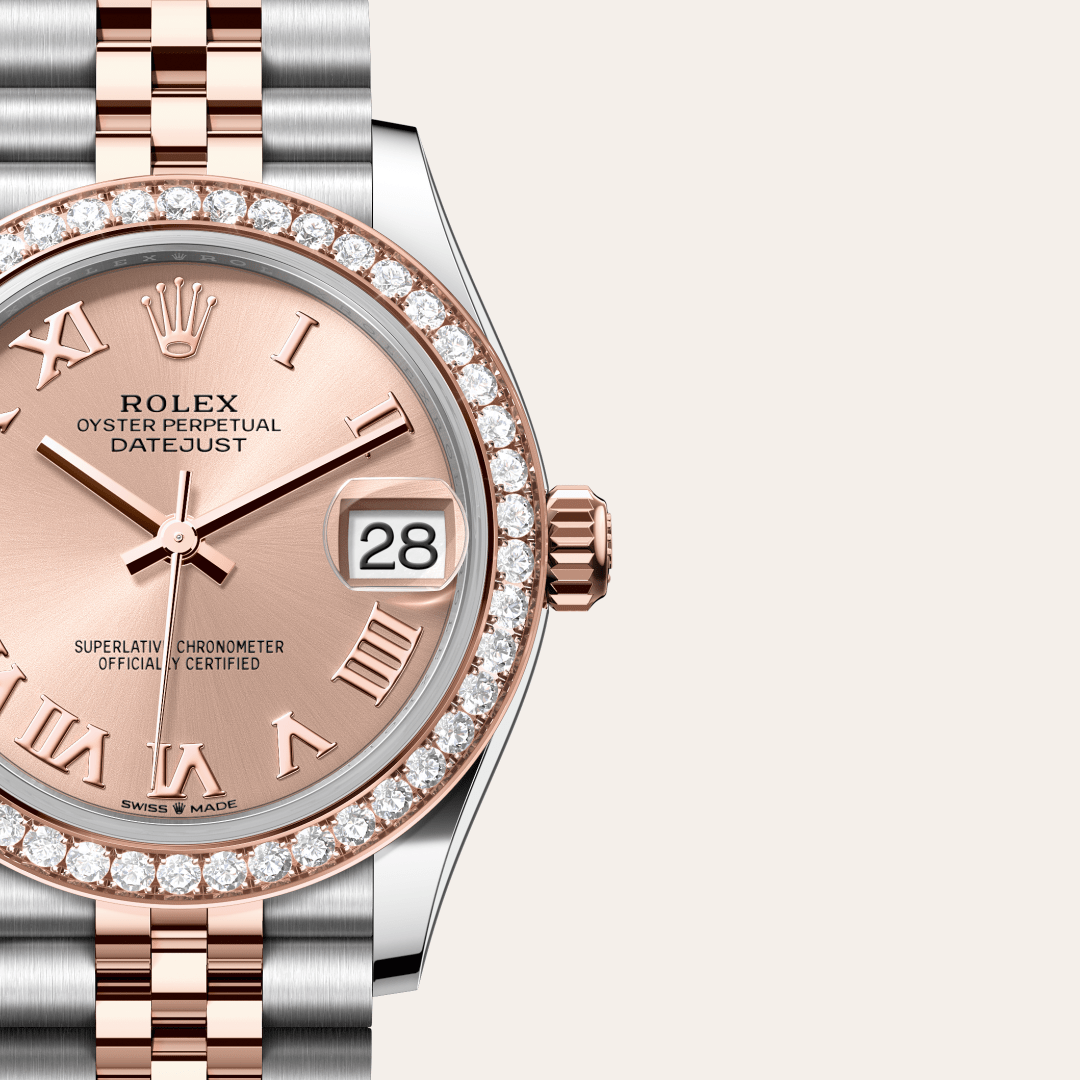 Rolex Datejust 31 Oyster, 31 mm, Oystersteel çelik, Everose altın ve pırlanta M278381RBR-0002