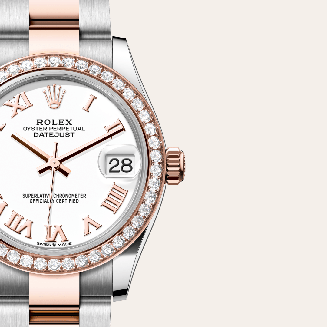 Rolex Datejust 31 Oyster, 31 mm, Oystersteel çelik, Everose altın ve pırlanta M278381RBR-0003