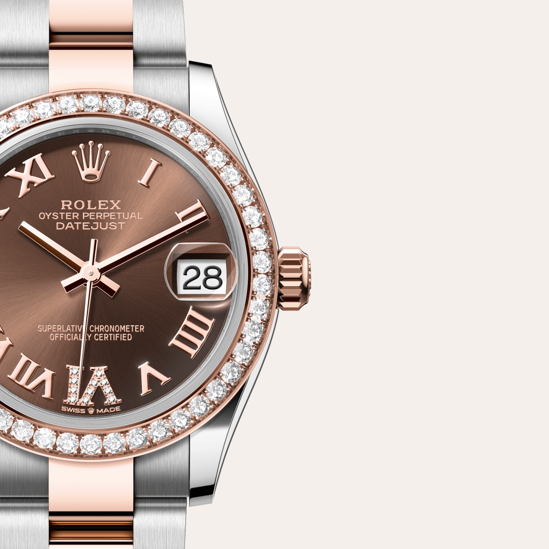 Rolex Datejust 31 Oyster, 31 mm, Oystersteel çelik, Everose altın ve pırlanta M278381RBR-0005