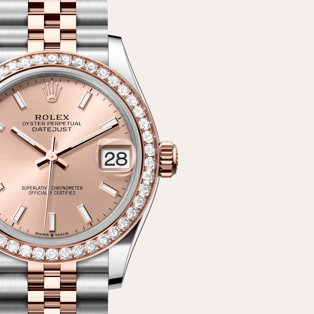 Rolex Datejust 31 Oyster, 31 mm, Oystersteel çelik, Everose altın ve pırlanta M278381RBR-0010