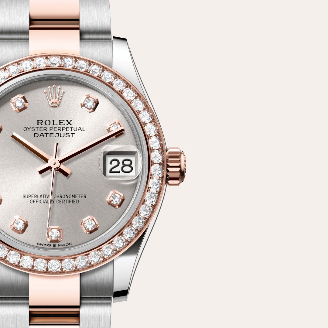 Rolex Datejust 31 Oyster, 31 mm, Oystersteel çelik, Everose altın ve pırlanta M278381RBR-0015