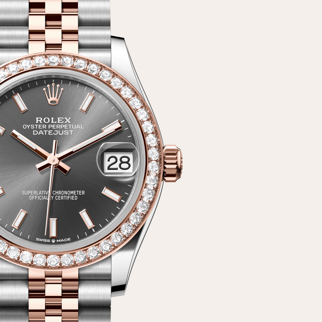 Rolex Datejust 31 Oyster, 31 mm, Oystersteel çelik, Everose altın ve pırlanta M278381RBR-0018