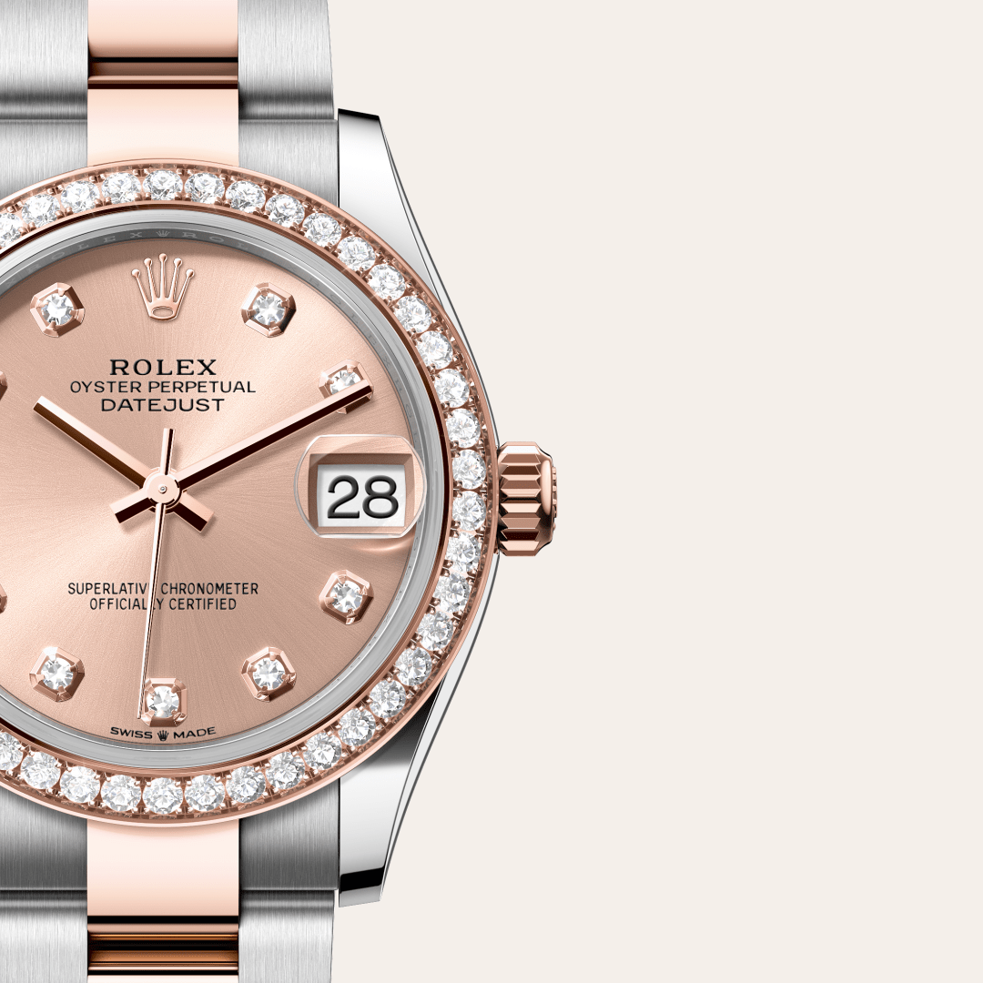 Rolex Datejust 31 Oyster, 31 mm, Oystersteel çelik, Everose altın ve pırlanta M278381RBR-0023