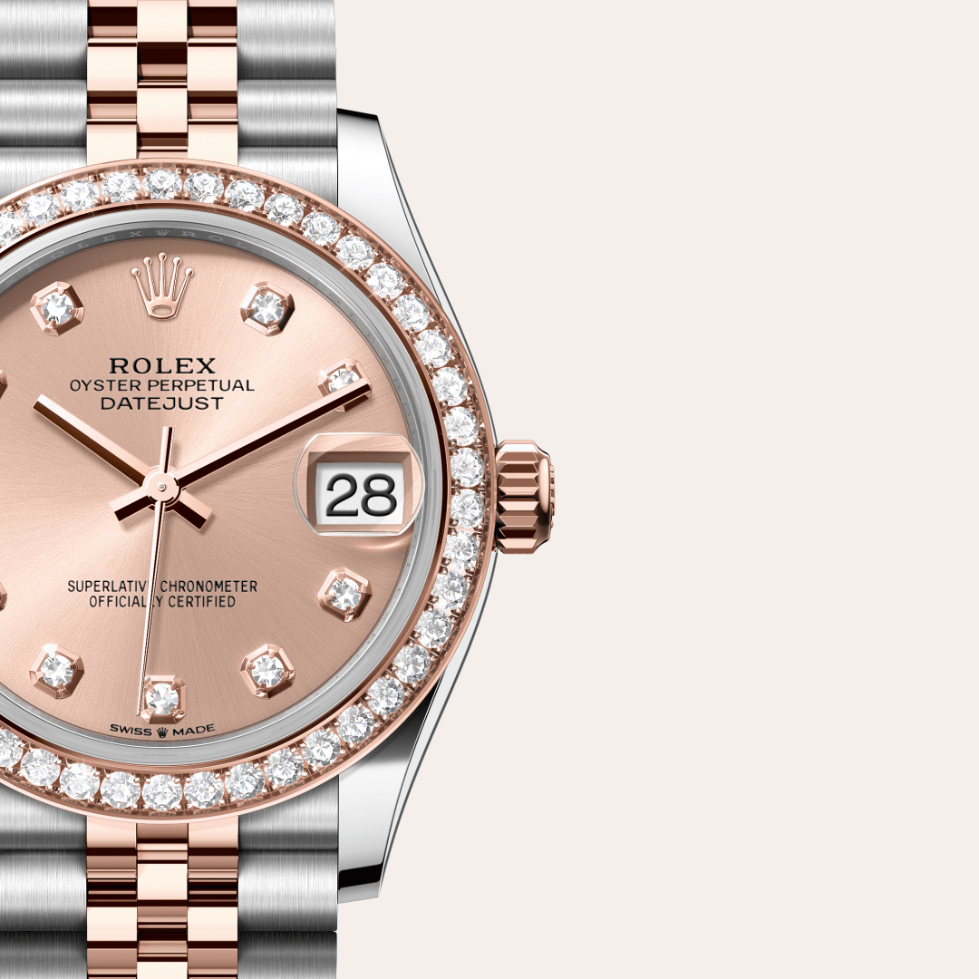 Rolex Datejust 31 Oyster, 31 mm, Oystersteel çelik, Everose altın ve pırlanta M278381RBR-0024