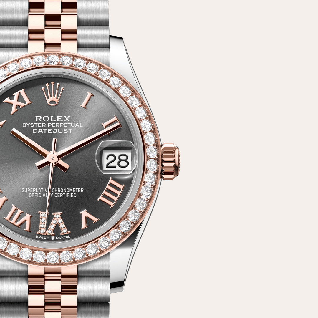 Rolex Datejust 31 Oyster, 31 mm, Oystersteel çelik, Everose altın ve pırlanta M278381RBR-0030