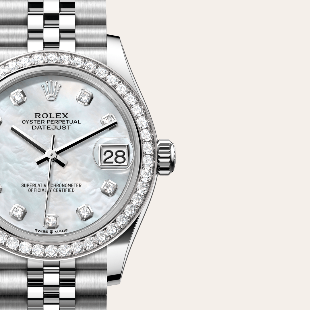 Rolex Datejust 31 Oyster, 31 mm, Oystersteel çelik, beyaz altın ve pırlanta M278384RBR-0008