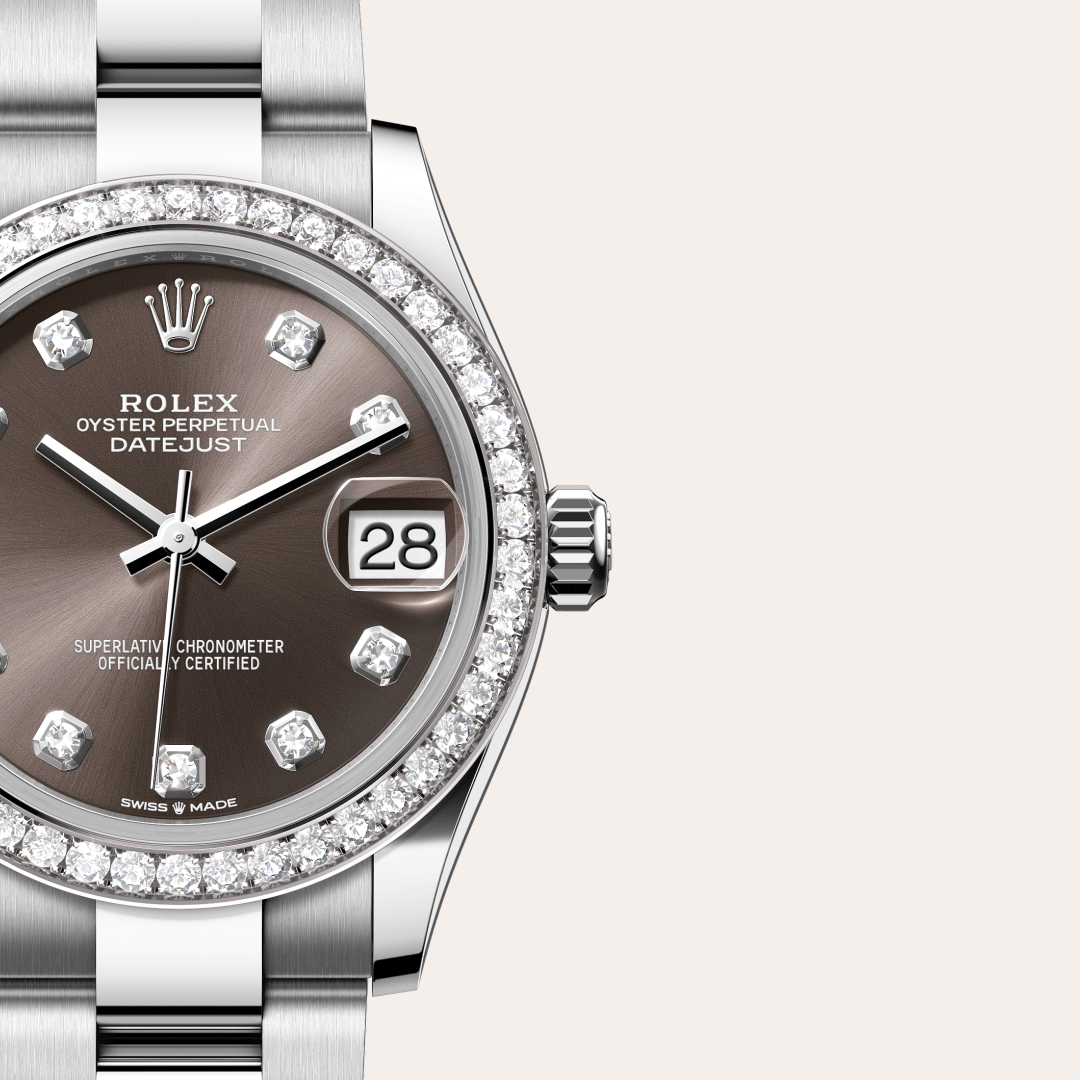 Rolex Datejust 31 Oyster, 31 mm, Oystersteel çelik, beyaz altın ve pırlanta M278384RBR-0009