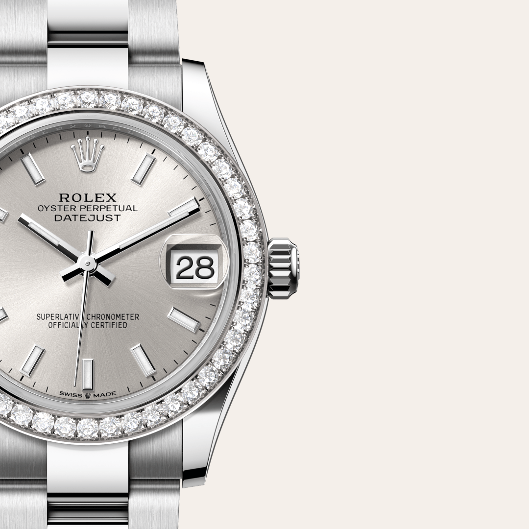 Rolex Datejust 31 Oyster, 31 mm, Oystersteel çelik, beyaz altın ve pırlanta M278384RBR-0015