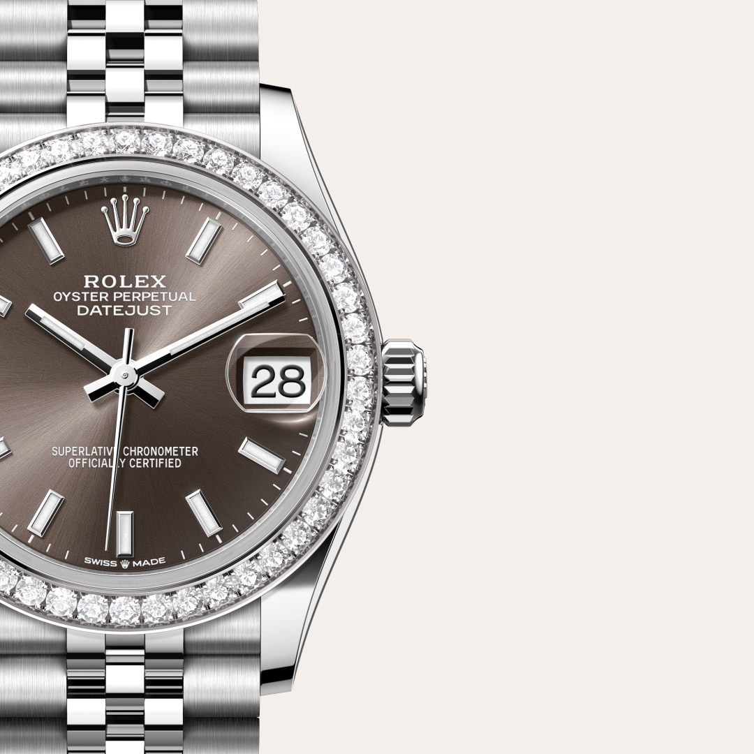 Rolex Datejust 31 Oyster, 31 mm, Oystersteel çelik, beyaz altın ve pırlanta M278384RBR-0020