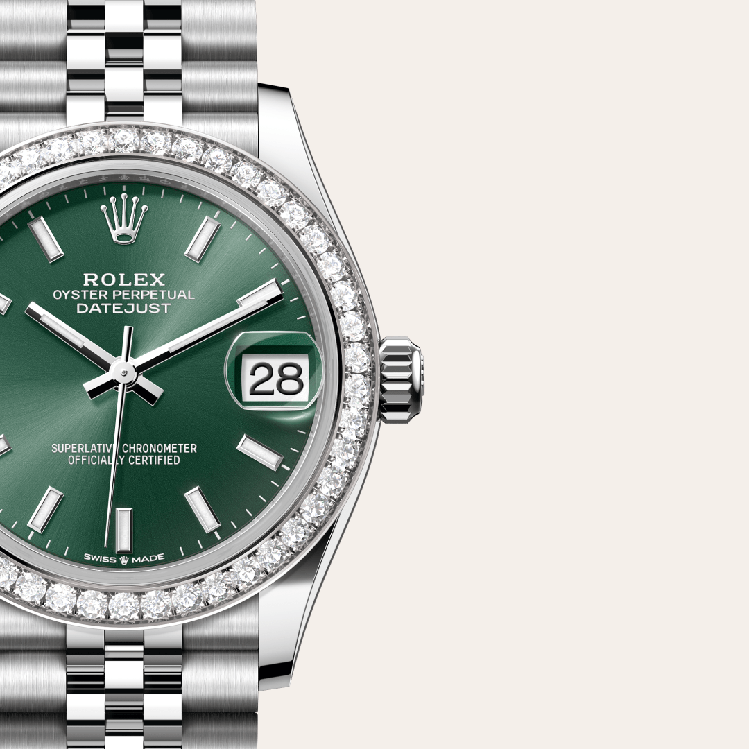 Rolex Datejust 31 Oyster, 31 mm, Oystersteel çelik, beyaz altın ve pırlanta M278384RBR-0022