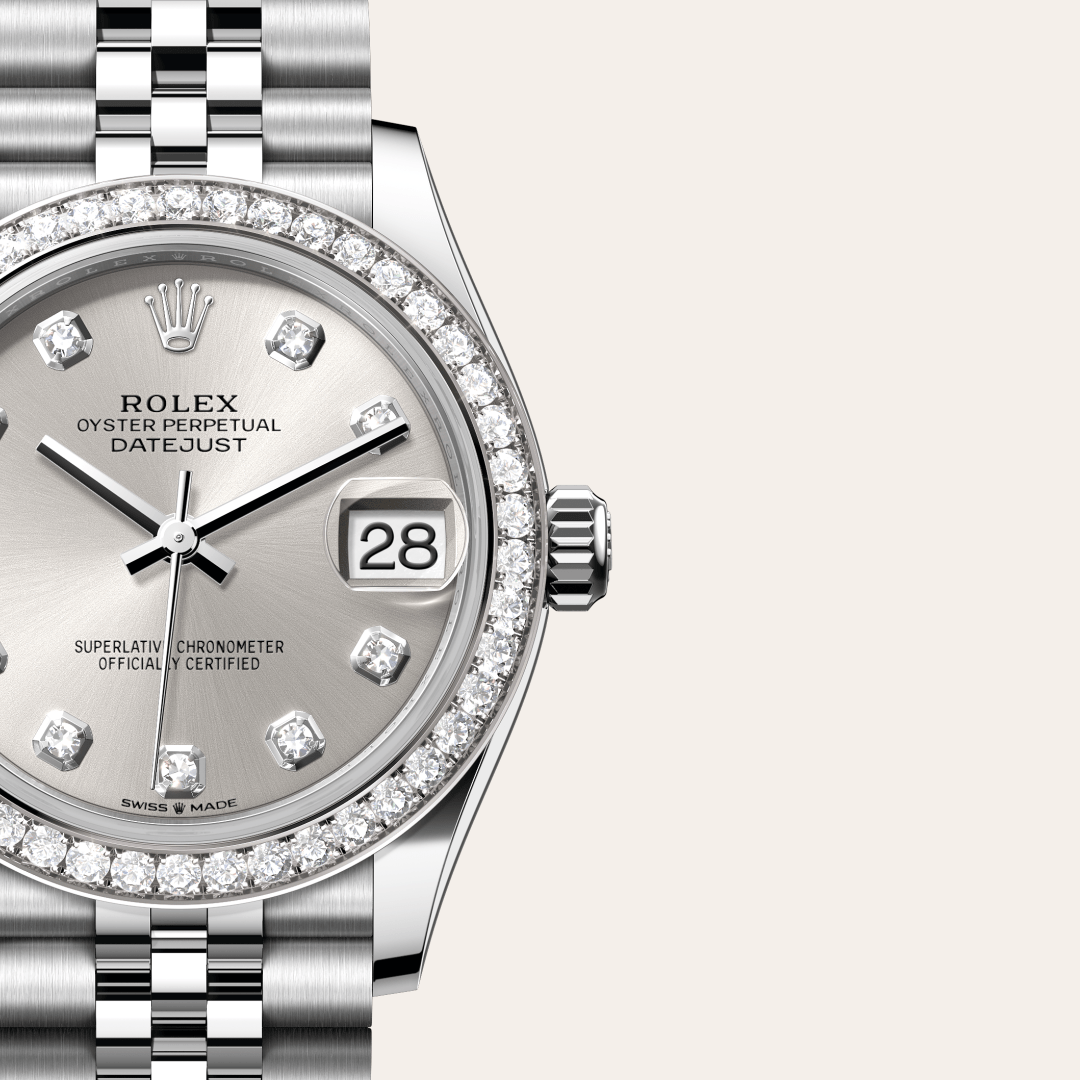 Rolex Datejust 31 Oyster, 31 mm, Oystersteel çelik, beyaz altın ve pırlanta M278384RBR-0034