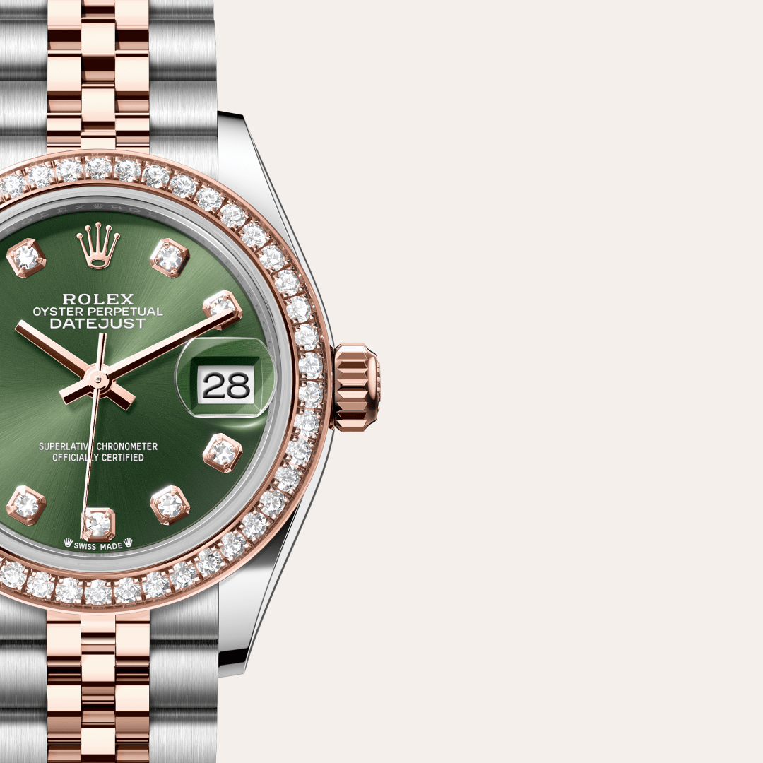 Rolex Lady-Datejust Oyster, 28 mm, Oystersteel çelik, Everose altın ve pırlanta M279381RBR-0007