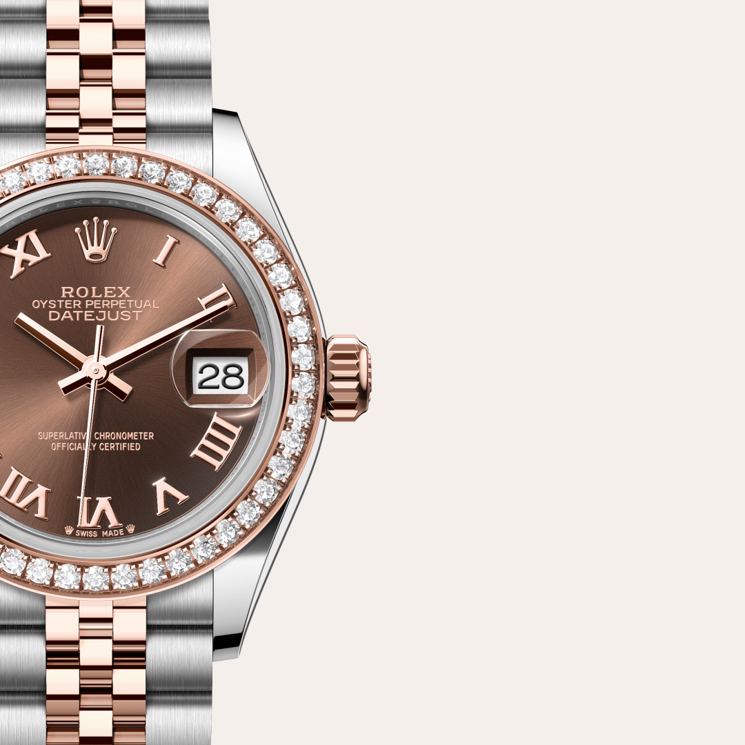 Rolex Lady-Datejust Oyster, 28 mm, Oystersteel çelik, Everose altın ve pırlanta M279381RBR-0009
