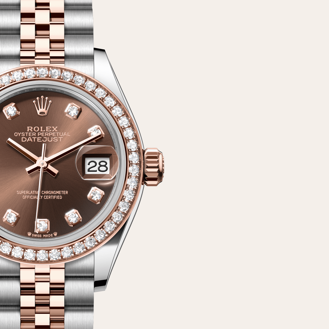 Rolex Lady-Datejust Oyster, 28 mm, Oystersteel çelik, Everose altın ve pırlanta M279381RBR-0011
