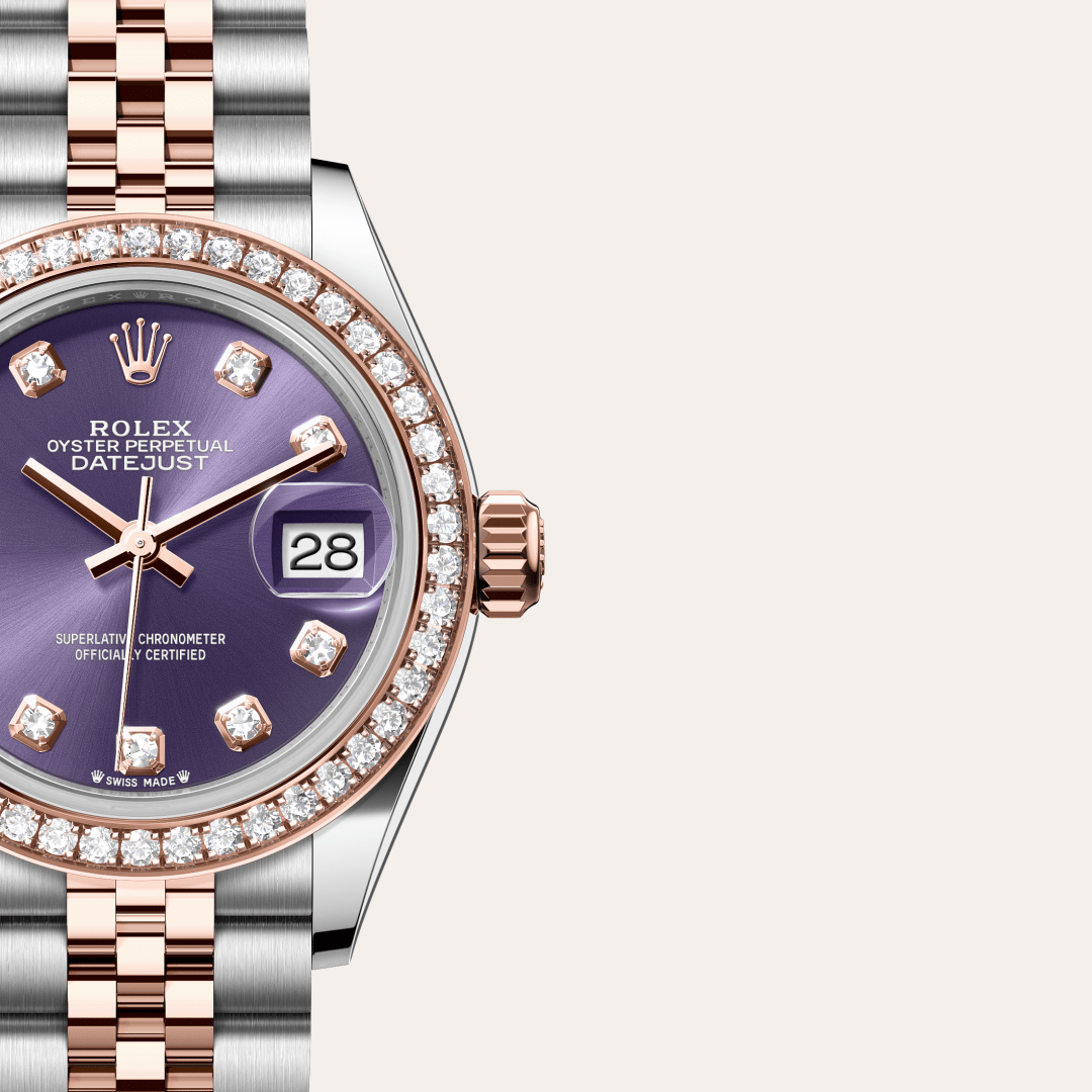 Rolex Lady-Datejust Oyster, 28 mm, Oystersteel çelik, Everose altın ve pırlanta M279381RBR-0015