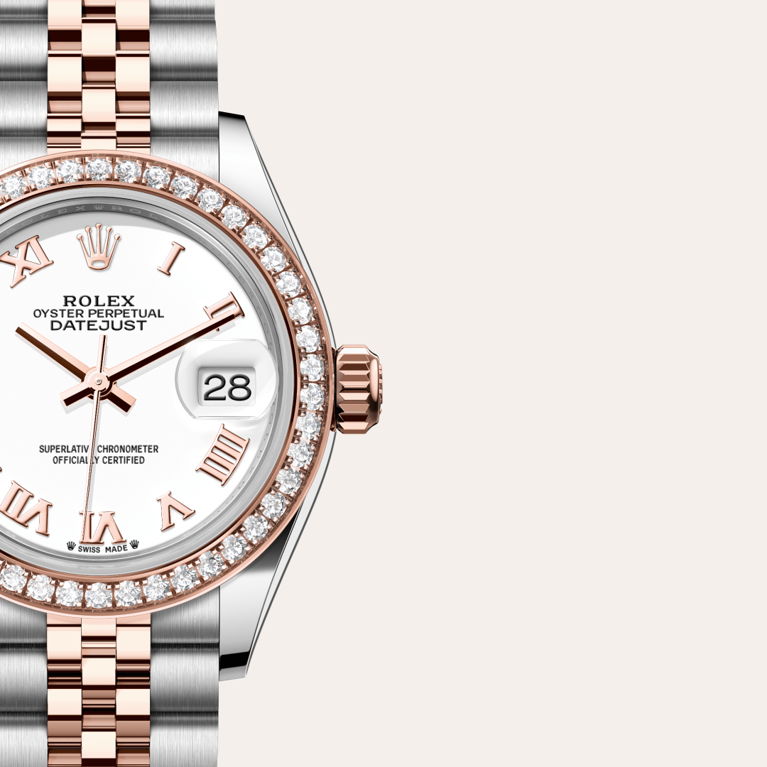 Rolex Lady-Datejust Oyster, 28 mm, Oystersteel çelik, Everose altın ve pırlanta M279381RBR-0021