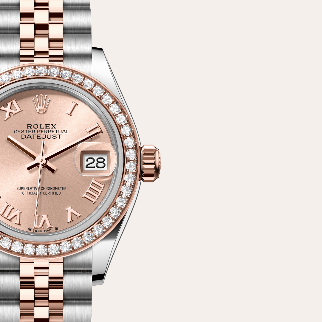 Rolex Lady-Datejust Oyster, 28 mm, Oystersteel çelik, Everose altın ve pırlanta M279381RBR-0025