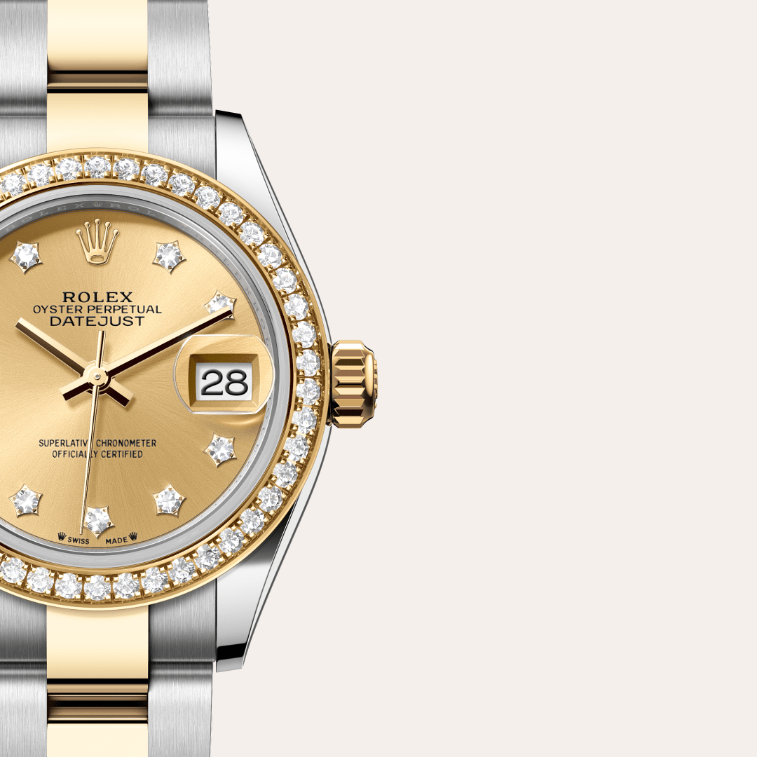 Rolex Lady-Datejust Oyster, 28 mm, Oystersteel çelik, sarı altın ve pırlanta M279383RBR-0022