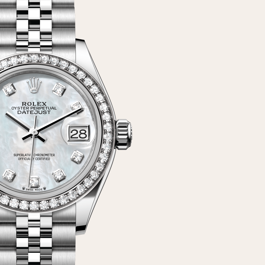 Rolex Lady-Datejust Oyster, 28 mm, Oystersteel çelik, beyaz altın ve pırlanta M279384RBR-0011