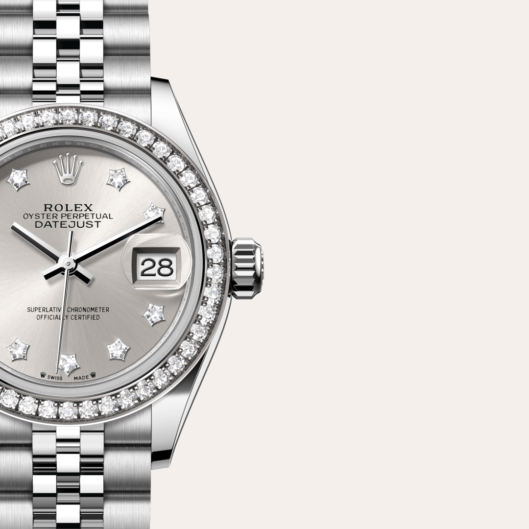 Rolex Lady-Datejust Oyster, 28 mm, Oystersteel çelik, beyaz altın ve pırlanta M279384RBR-0021