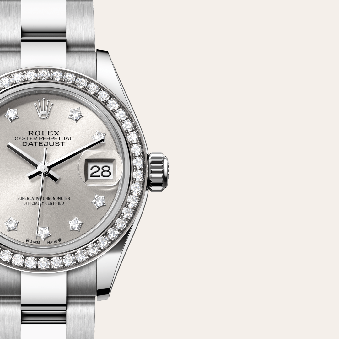 Rolex Lady-Datejust Oyster, 28 mm, Oystersteel çelik, beyaz altın ve pırlanta M279384RBR-0022