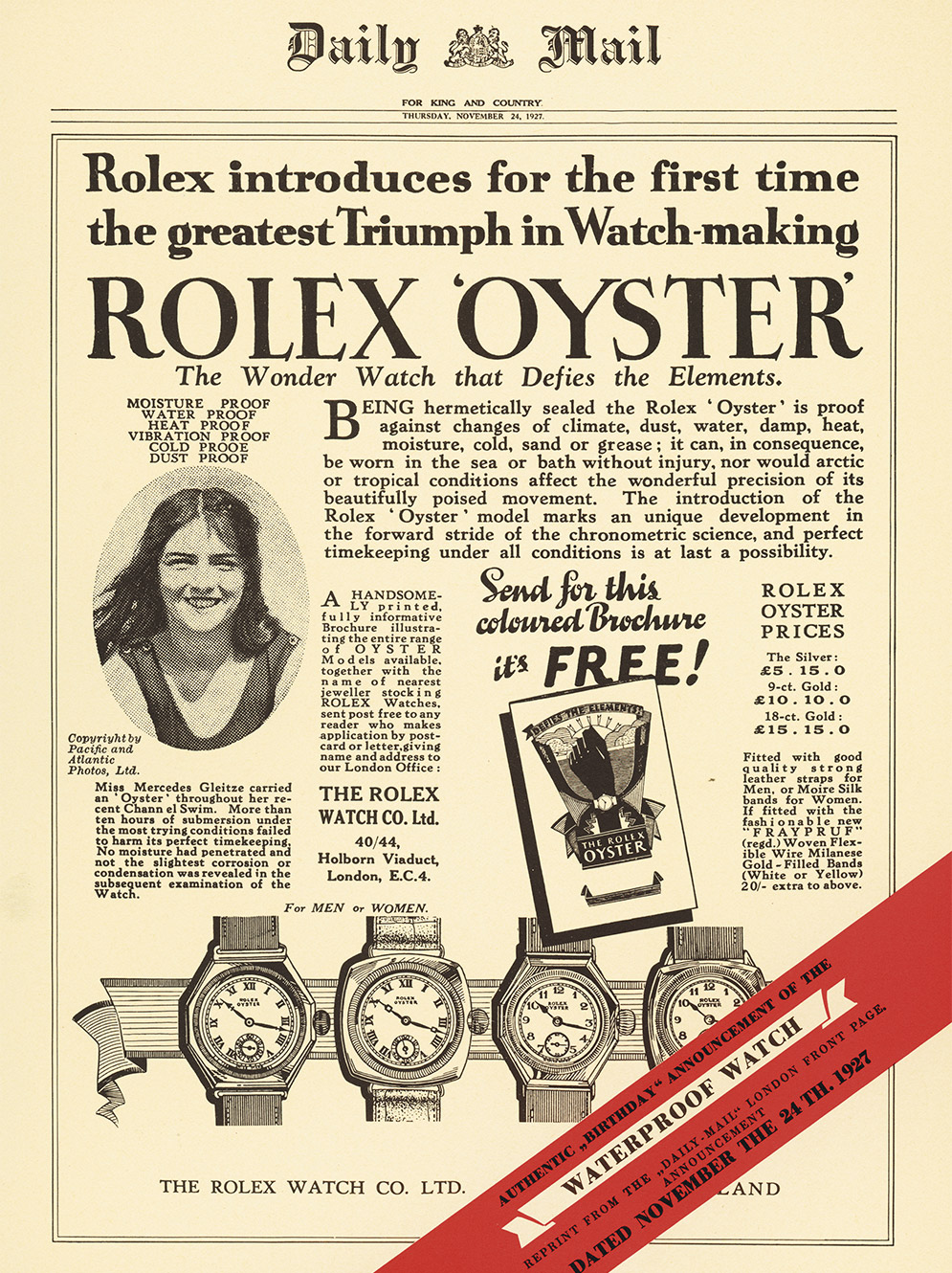 Mercedes Gleitze and the Rolex Oyster, 1927